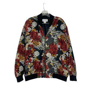Vintage Silk Bomber Jacket Size S Floral Abstract Print oversized
